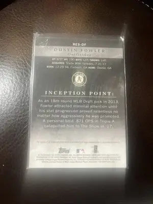 Dustin Fowler Oakland Athletics trading card from 2018 Inception Autos series