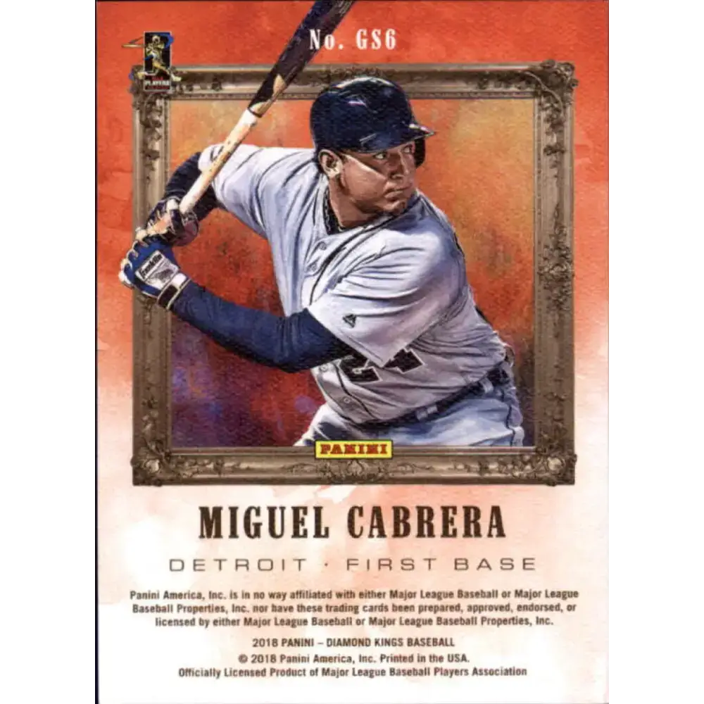 2018 Panini Diamond Kings Gallery of Stars #6 Miguel Cabrera NM-MT Detroit Tigers Baseball Card - Baseball Card Single
