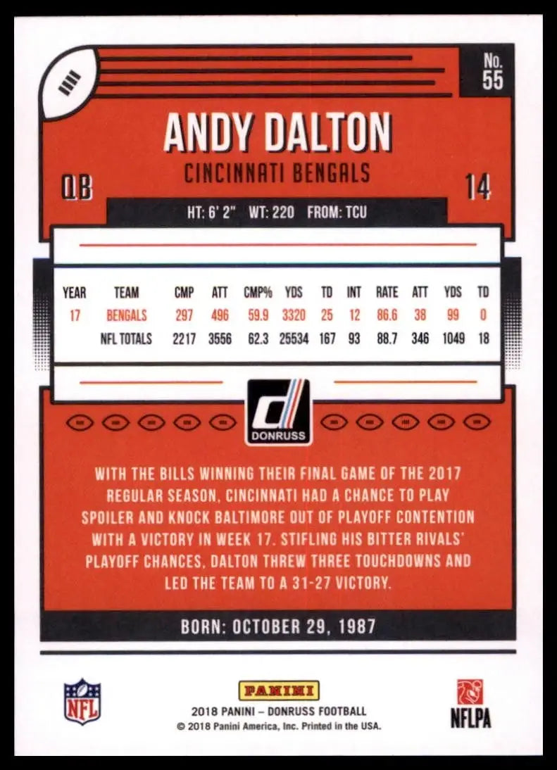 2018 Panini Donruss - Andy Dalton #55 - Football Card Single