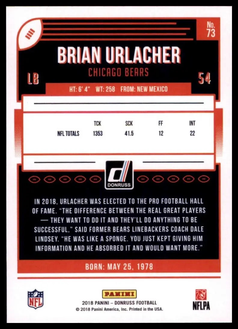 2018 Panini Donruss - Brian Urlacher #73 - Football Card Single