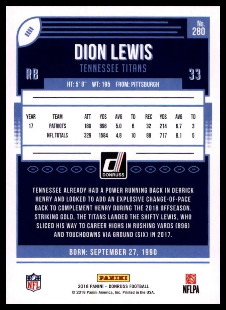 2018 Panini Donruss - Dion Lewis #280 - Football Card Single
