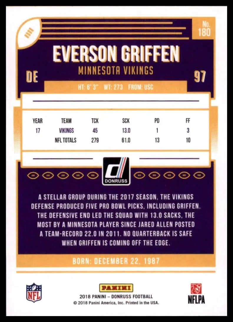 2018 Panini Donruss - Everson Griffen #180 - Football Card Single