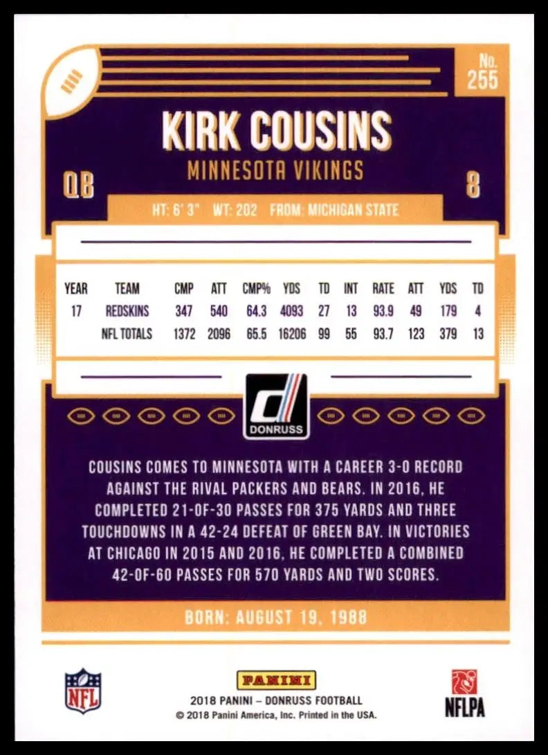2018 Panini Donruss - Kirk Cousins #255 - Football Card Single