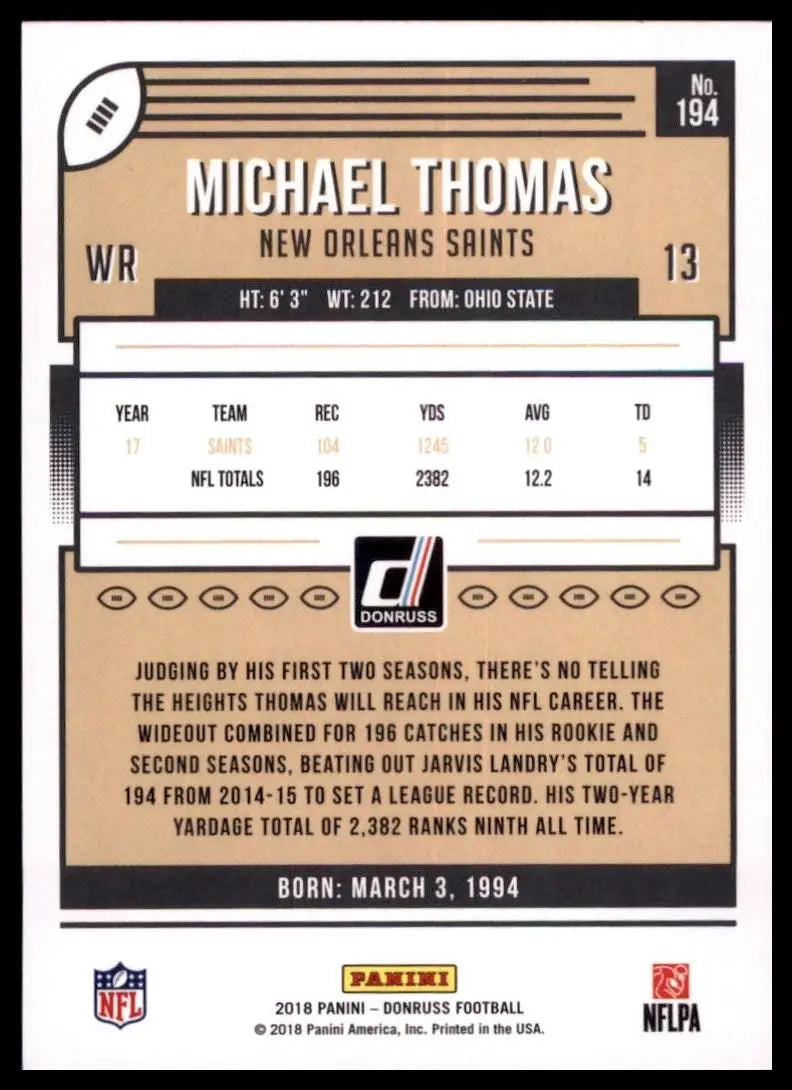 2018 Panini Donruss - Michael Thomas #194 - Football Card Single