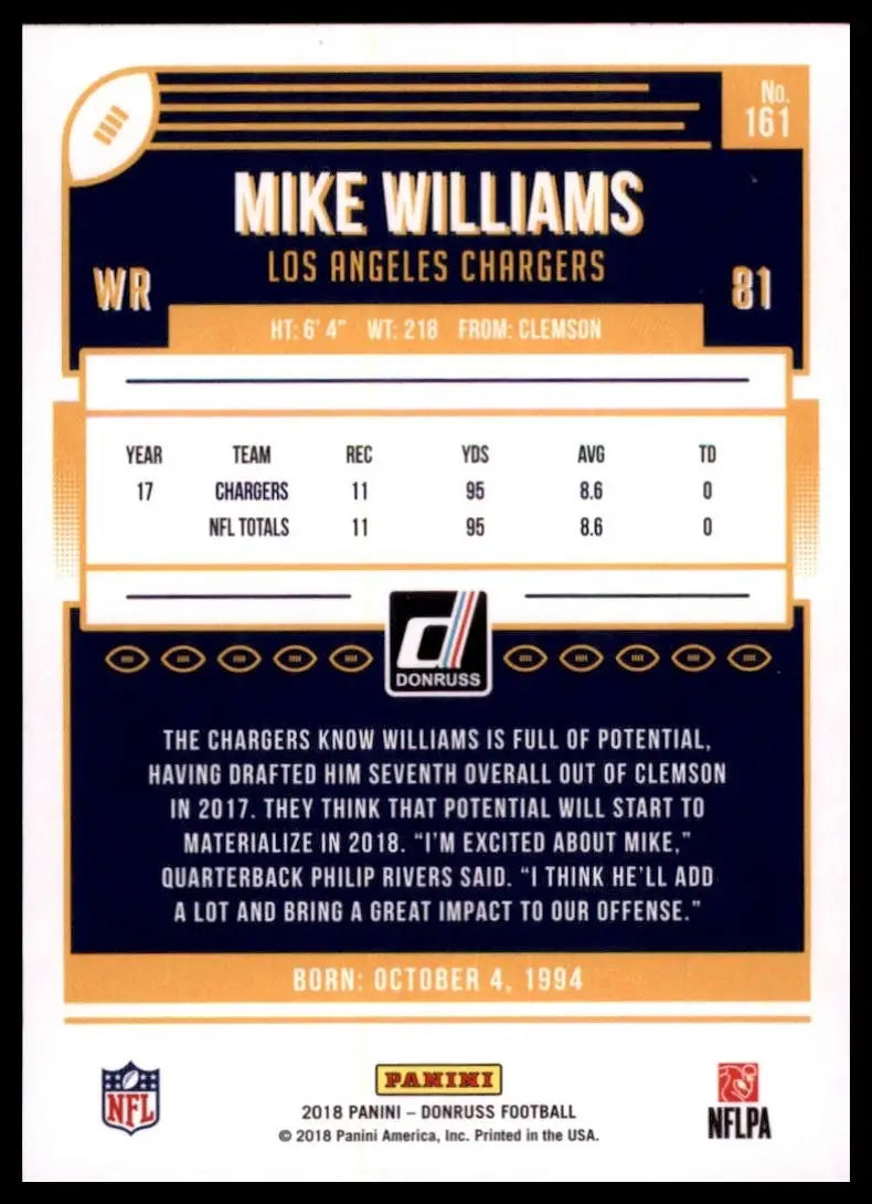 2018 Panini Donruss - Mike Williams #161 - Football Card Single