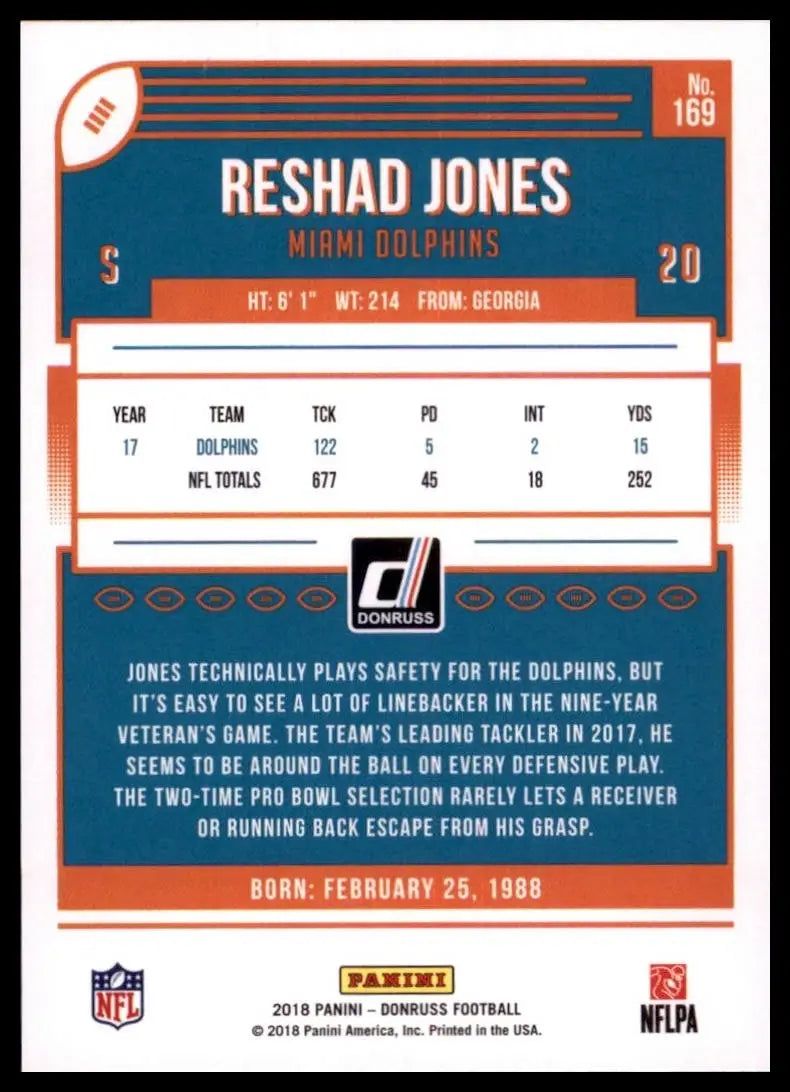2018 Panini Donruss - Reshad Jones #169 - Football Card Single