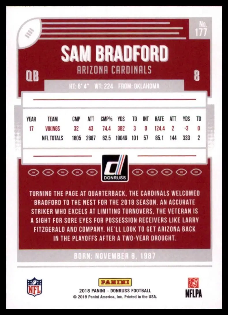 2018 Panini Donruss - Sam Bradford #177 - Football Card Single