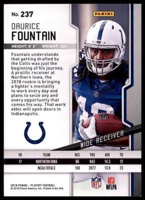 2018 Panini Playoff Daurice Fountain RC 237 Indianapolis Colts - Football Card Single