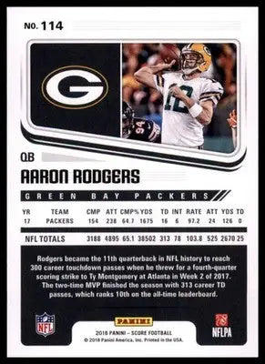 2018 Score Base Aaron Rodgers Green Bay Packers 114 - Football Card Single