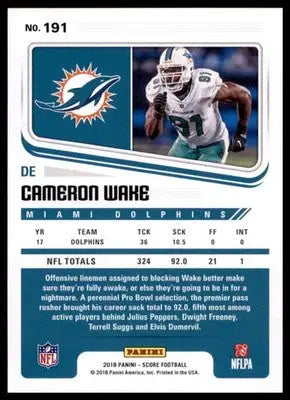 2018 Score Base Cameron Wake Miami Dolphins 191 - Football Card Single