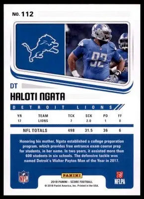 2018 Score Base Haloti Ngata Detroit Lions 112 - Football Card Single