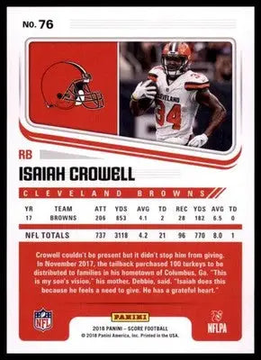 2018 Score Base Isaiah Crowell Cleveland Browns 76 - Football Card Single