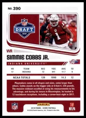 2018 Score Base Simmie Cobbs Jr. Indiana Hoosiers 390 Rookie - Football Card Single