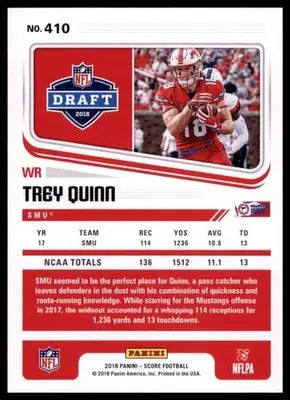 2018 Score Base Trey Quinn SMU Mustangs 410 Rookie - Football Card Single