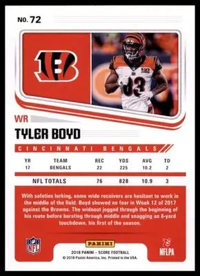 2018 Score Base Tyler Boyd Cincinnati Bengals 72 - Football Card Single