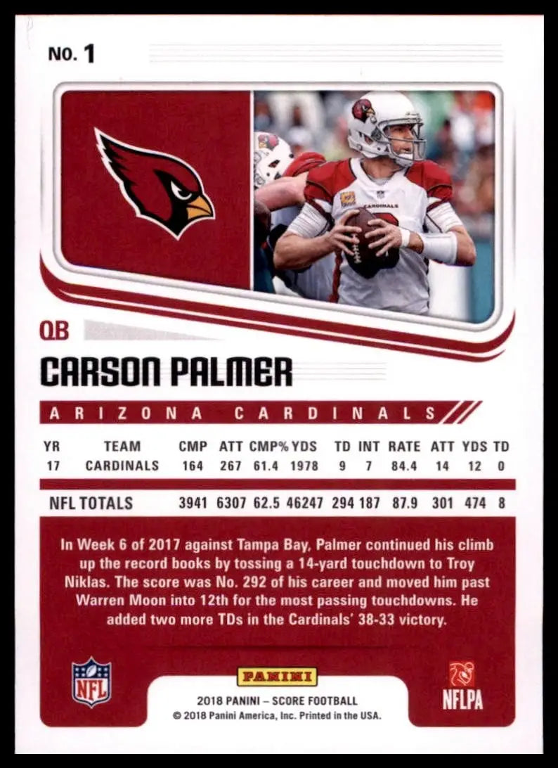 2018 Score - Carson Palmer #1 - Football Card Single