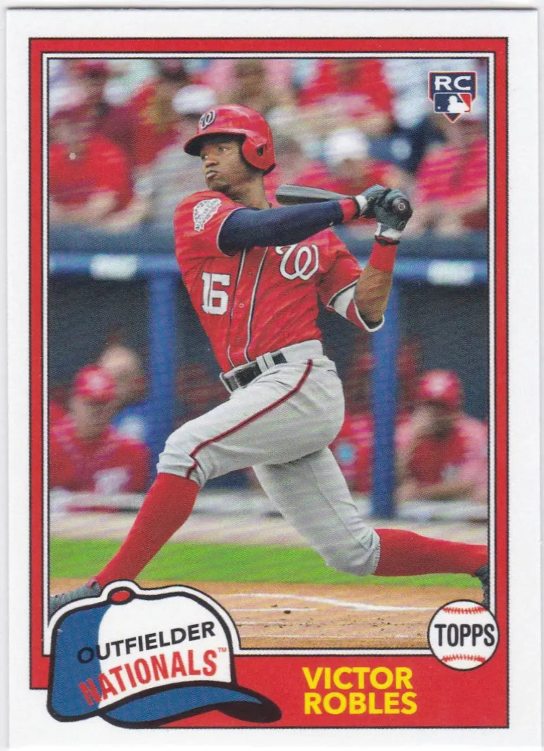 Baseball card of Victor Robles mid-swing from 2018 Topps Archives RC Washington Nationals