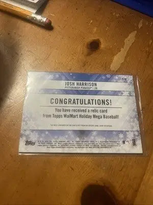 Josh Harrison relic card from 2018 Topps Holiday Walmart Mega Box mega box relics