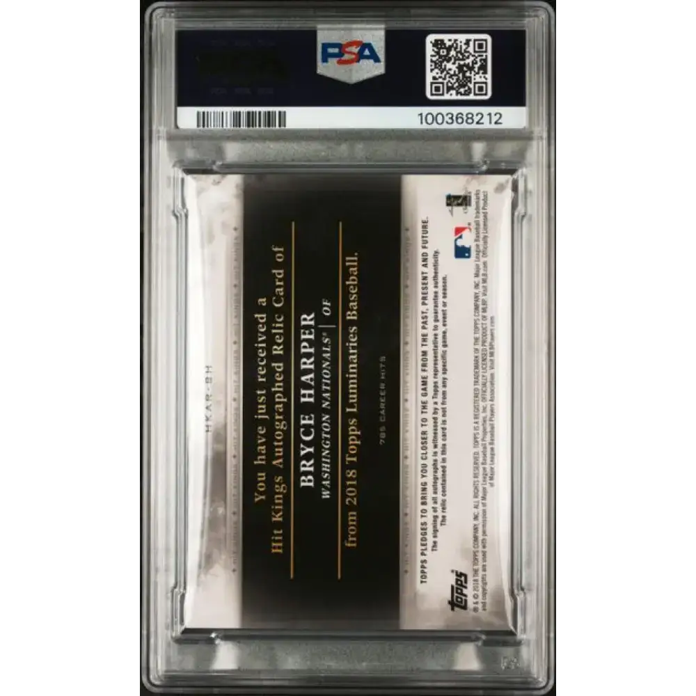 2018 Topps Luminaries Hit Kings Relics Red #HKAR-BH Bryce Harper PSA 10 GEM MINT MEM Auto 1/10 Washington Nationals