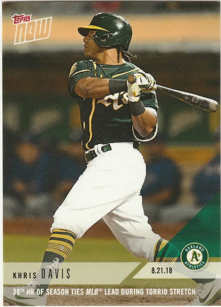 Khris Davis Athletics player swinging bat during torrid stretch in 2018 TOPPS NOW card