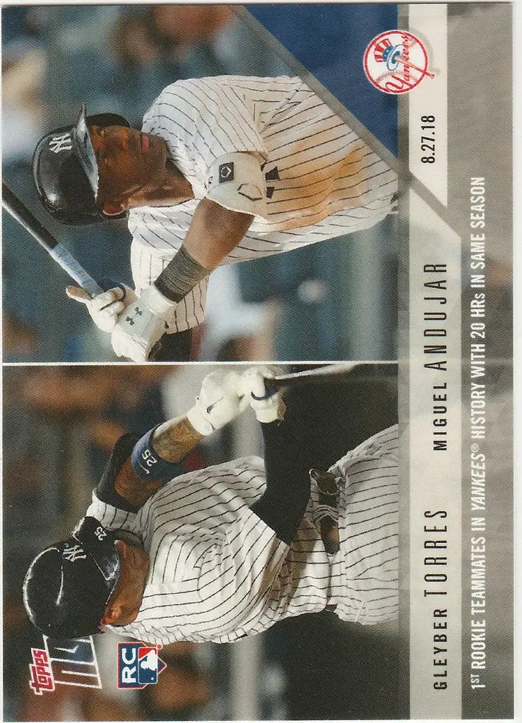 Baseball trading card of Gleyber Torres celebrating home run for New York Yankees