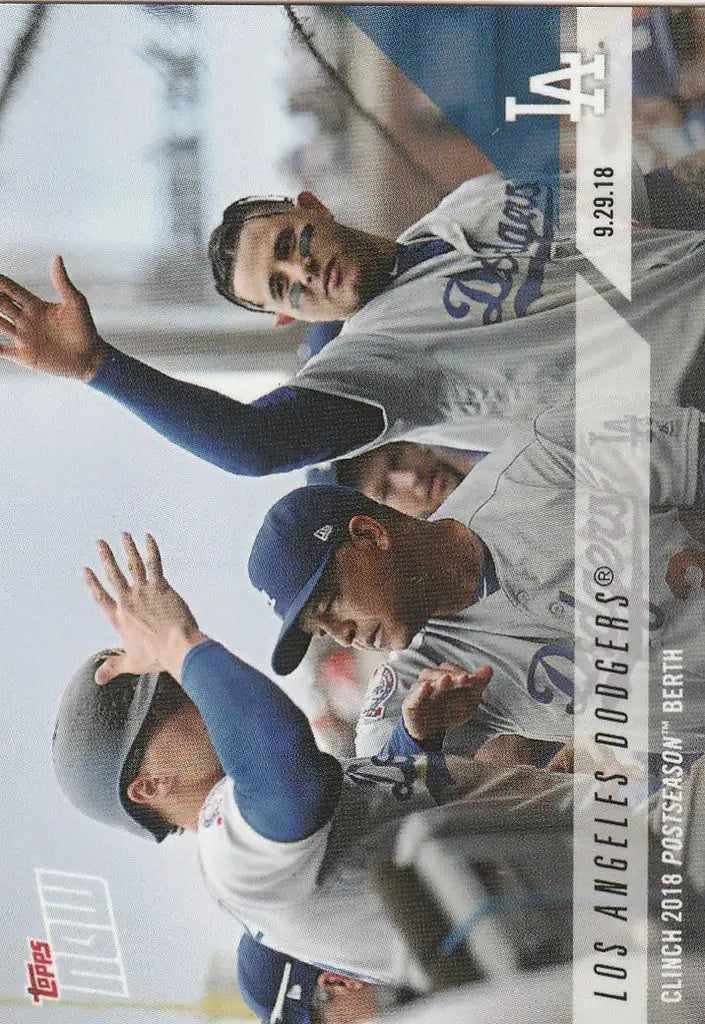 Baseball card of Los Angeles Dodgers players celebrating Dodgers clinch playoff berth