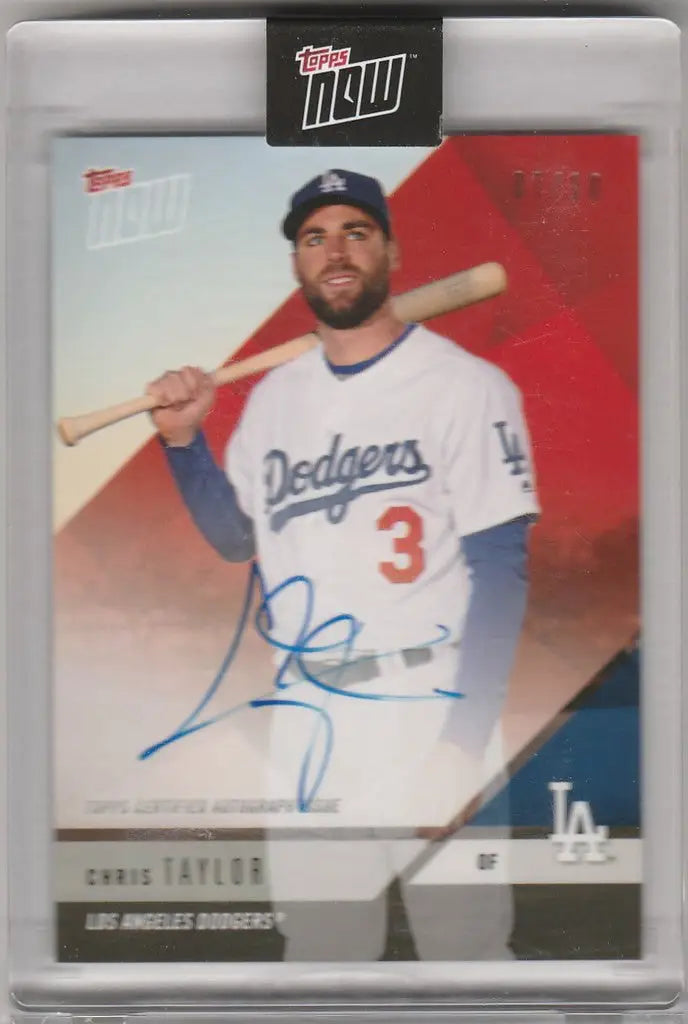 Baseball trading card of Chris Taylor Dodgers holding a bat for Opening Day