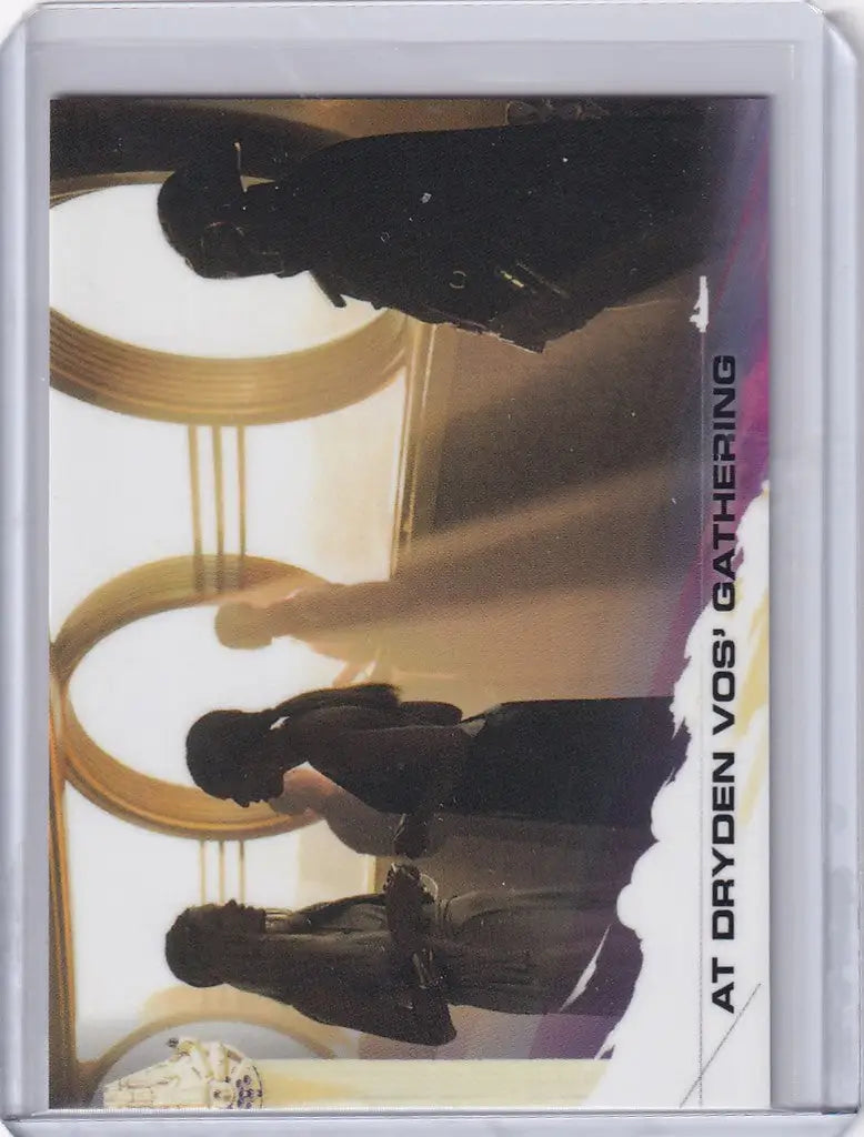 Trading card showcasing silhouettes from Star Wars story at Dryden Vos’ party