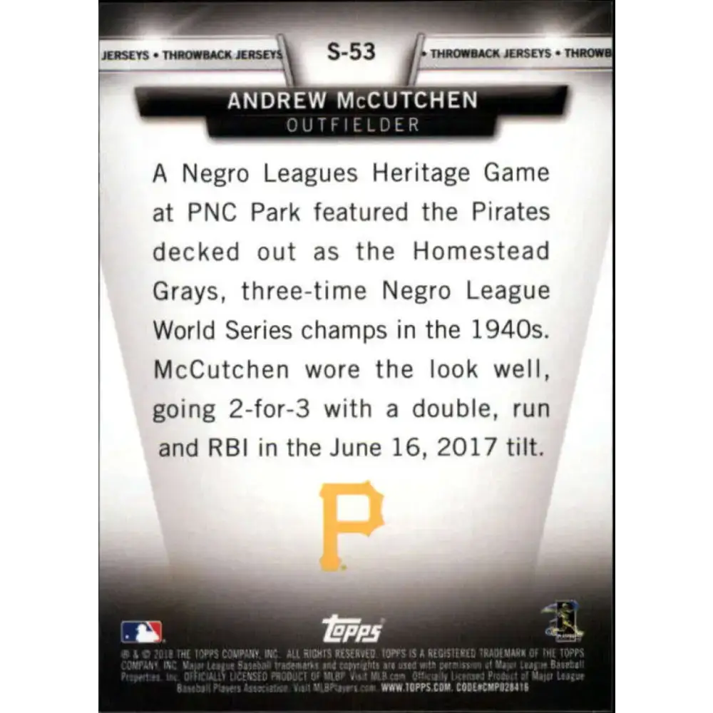 2018 Topps Salute Series 2 #S-53 Andrew McCutchen NM-MT Pittsburgh Pirates Baseball Card - Baseball Card Single