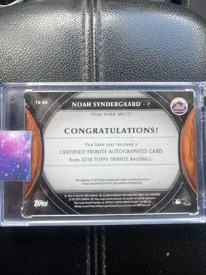 Autographed 2018 Topps Tribute Noah Syndergaard baseball card with green /99 METS