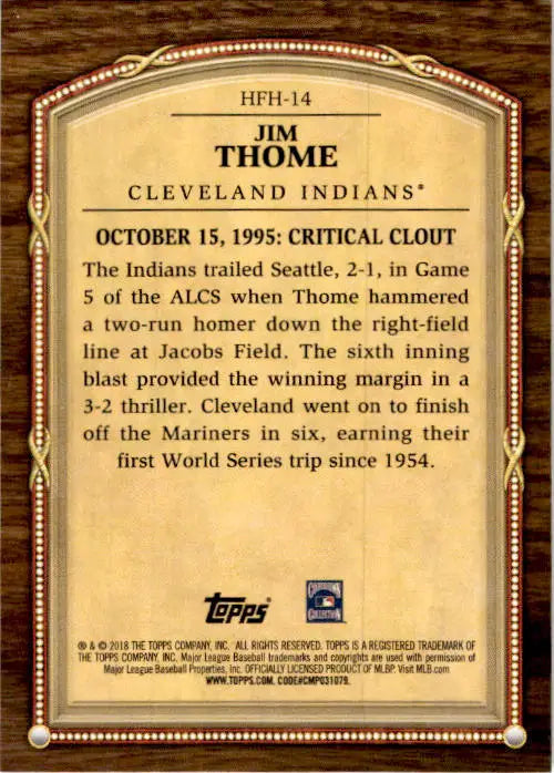 2018 Topps Update #HFH-14 Jim Thome Hall of Famer Highlights Black - Baseball Card Single