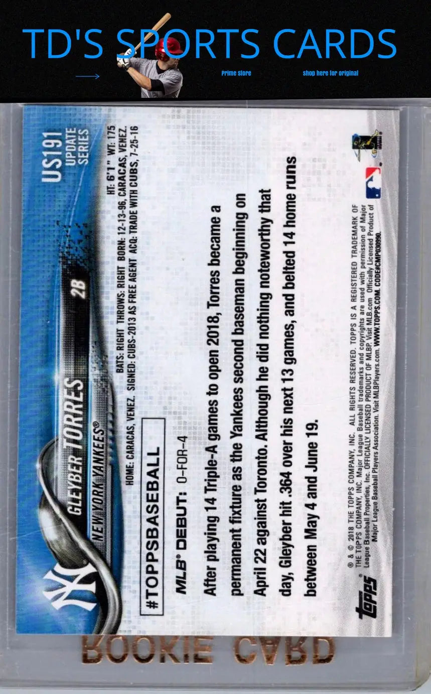 Gleyber Torres baseball card 2018 Topps Update US191 Gleyber Torres RC for sale