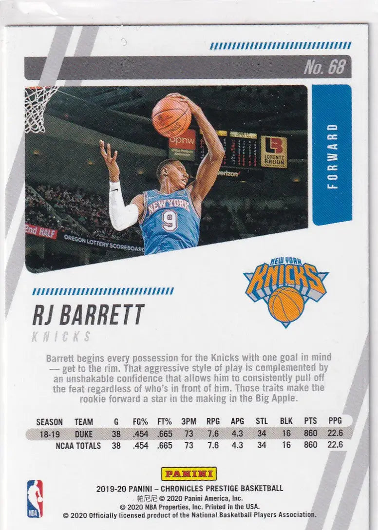 2019-20 CHRONICALS PRESTIGE #68 RJ BARRETT- NEW YORK KNICKS - Basketball Card Single