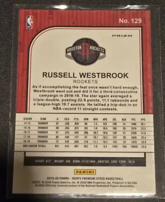2019-20 Hoops Premium Stock #129 Russell Westbrook Prizms Green Cracked Ice - Basketball Card Single