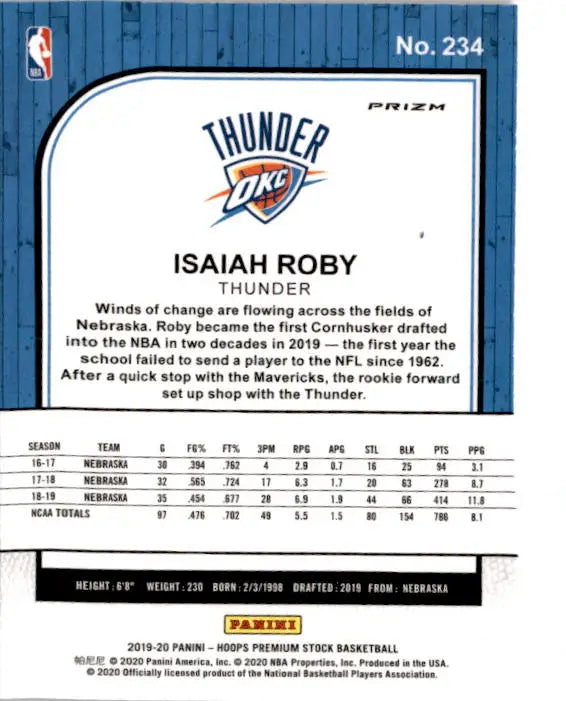 2019-20 Hoops Premium Stock #234 Isaiah Roby Prizms Purple Disco - Basketball Card Single