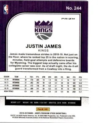 2019-20 Hoops Premium Stock #244 Justin James Prizms Silver Laser - Basketball Card Single