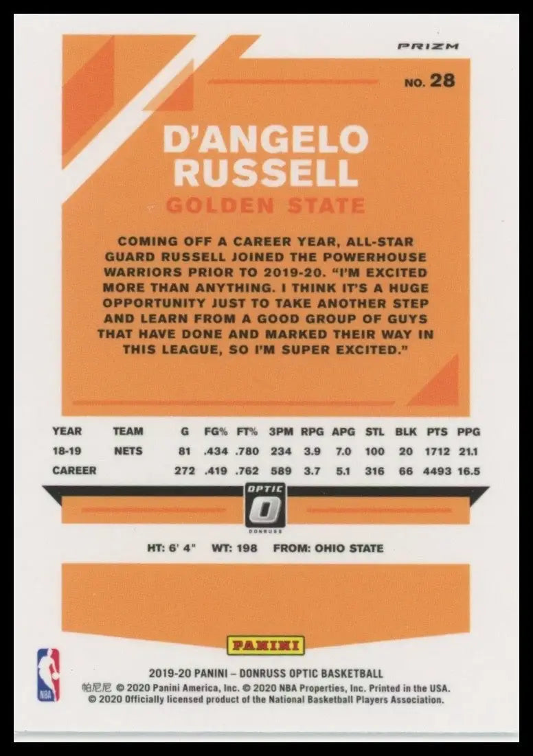 2019-20 Panini Donruss Optic - D’Angelo Russell #28 Holo Prizm