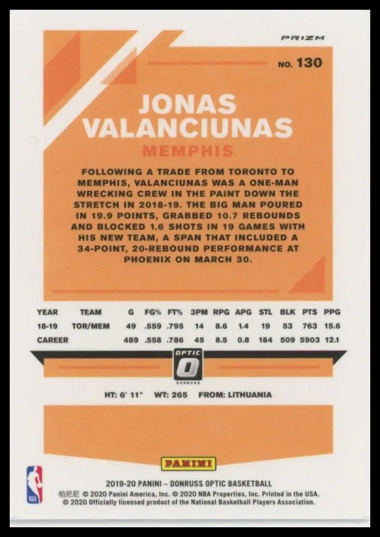 2019-20 Panini Donruss Optic - Jonas Valanciunas #130 Purple Prizm - Basketball Card Single