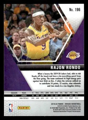 2019-20 Panini Mosaic #196 Rajon Rondo Base Los Angeles Lakers - Basketball Card Single