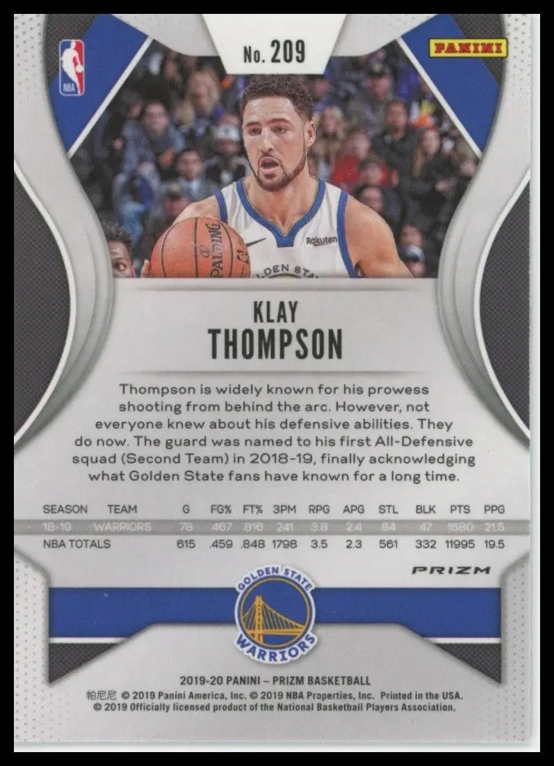 2019-20 Panini Prizm - Klay Thompson #209 Silver Prizm