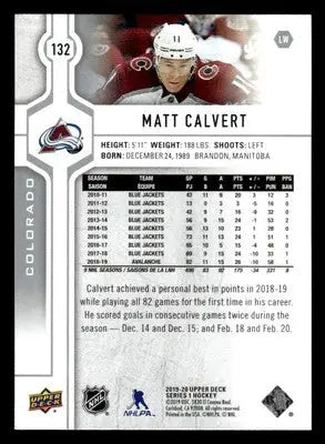 2019-20 Upper Deck #132 Matt Calvert - Hockey Card Single
