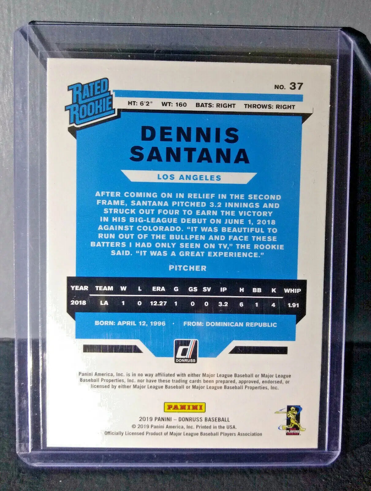 2019 Dennis Santana Panini Donruss Rated Rookie Pink #37 Baseball Card - Baseball Card Single