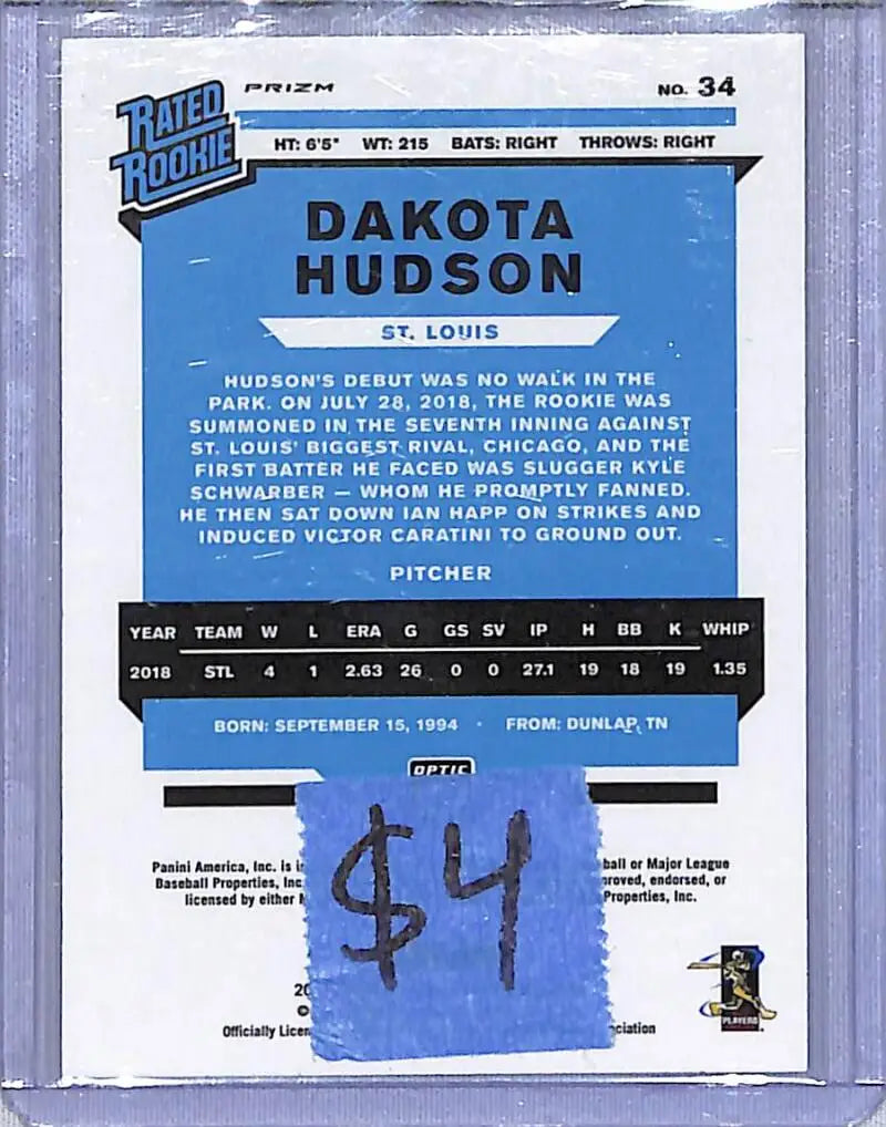 2019 Donruss Optic Green #34 Dakota Hudson NM-MT St. Louis Cardinals - Baseball Card Single