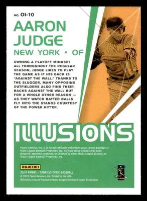 Baseball trading card featuring Aaron Judge from 2019 Donruss Optic Judge Illusions series