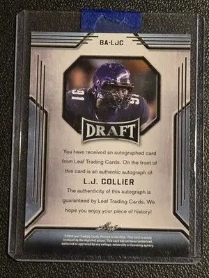 2019 Leaf Draft #BA-LJC L.J. Collier Autographs Gold - Football Card Single