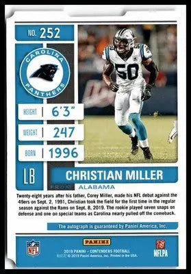 2019 Panini Contenders #252 Christian Miller Rookie Ticket Stub #/50 - Football Card Single