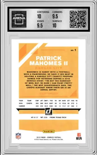 Graded Donruss Patrick Mahomes II football card from 2019 Panini Donruss collection