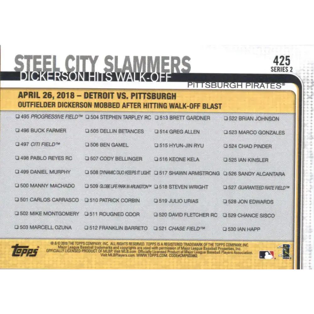 2019 Topps #425 Steel City Slammers NM-MT Pittsburgh Pirates Baseball Card - Baseball Card Single