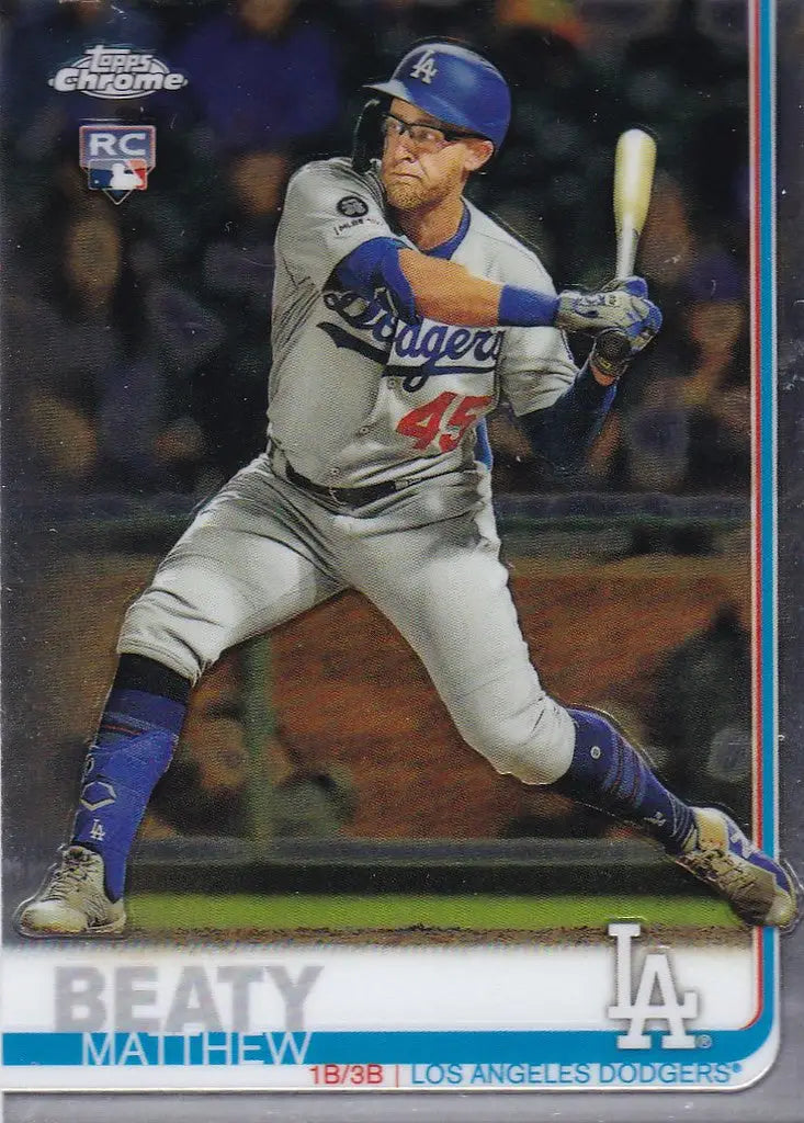 Baseball player in Los Angeles Dodgers uniform swinging bat on trading card