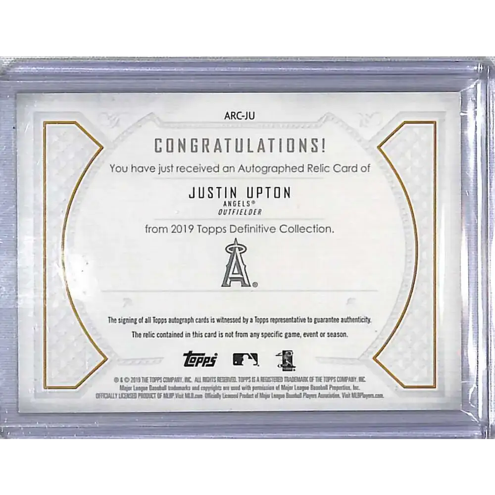 2019 Topps Definitive Collection #ARC-JU Justin Upton #/50 NM-MT Baseball Card - Baseball Card Single